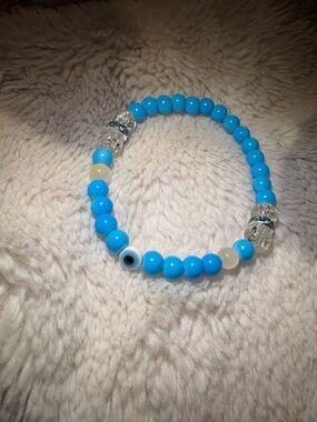 Blue Beaded Evil Eye Stretch Bracelet - Unbranded